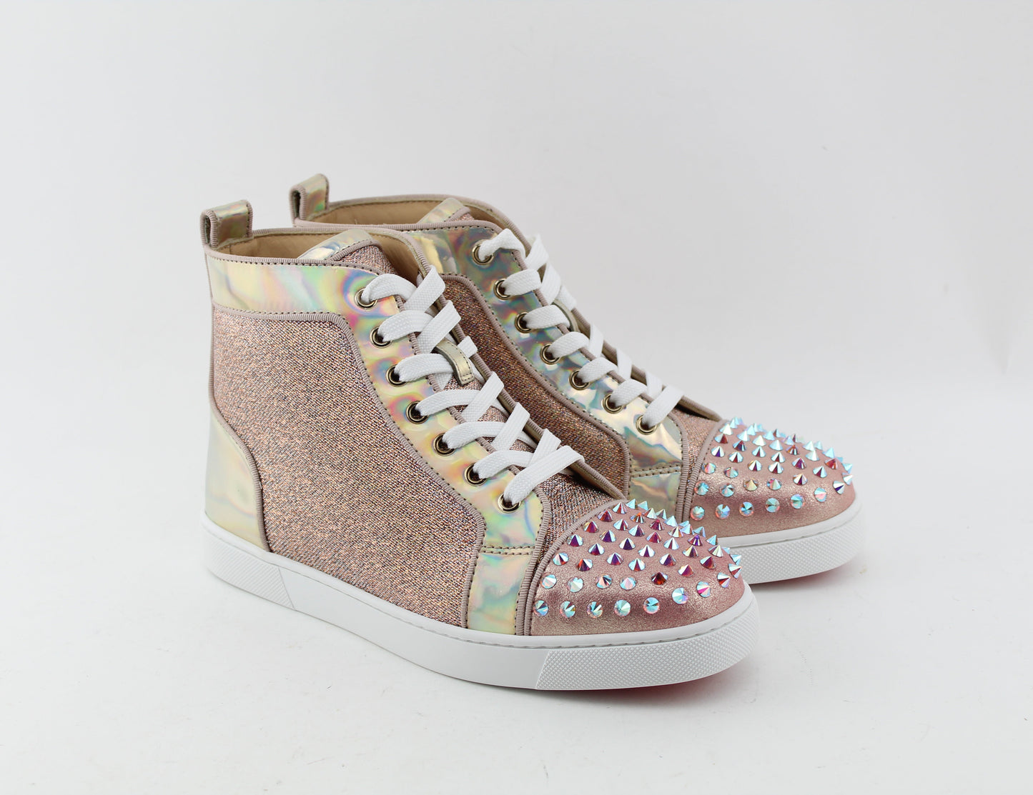 CHRISTIAN LOUBOUTIN LOU SPIKES KRYSTAL DONNA FLAT WOMEN VERSION NUDE SIZE 39