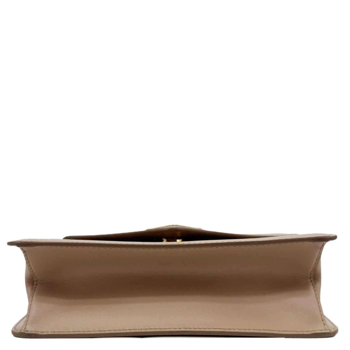 PRADA Metal Triangle Envelope Saffiano Leather Chain Shoulder Bag Beige