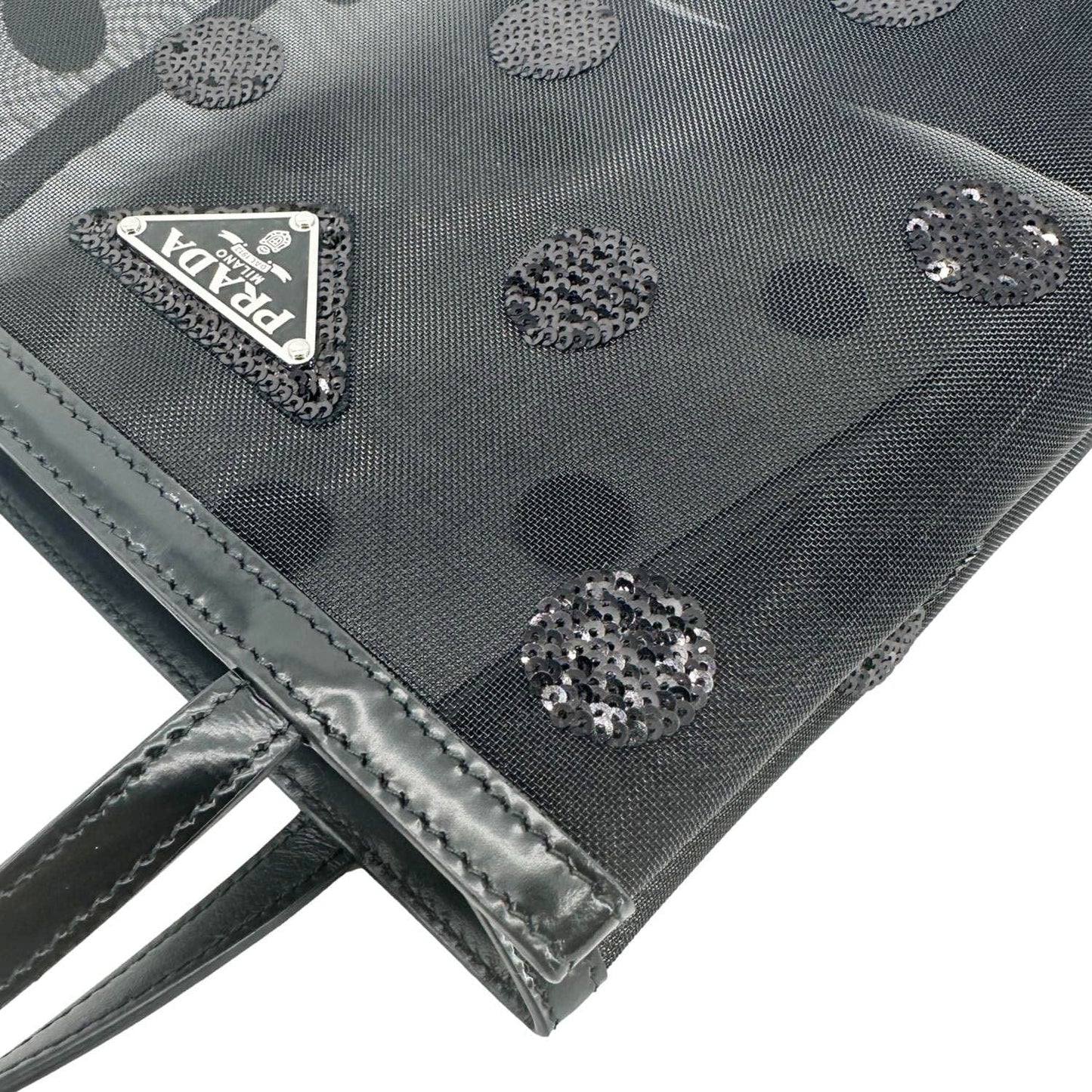 PRADA Ricamo Rete Polka Dot Mesh Tote BLack