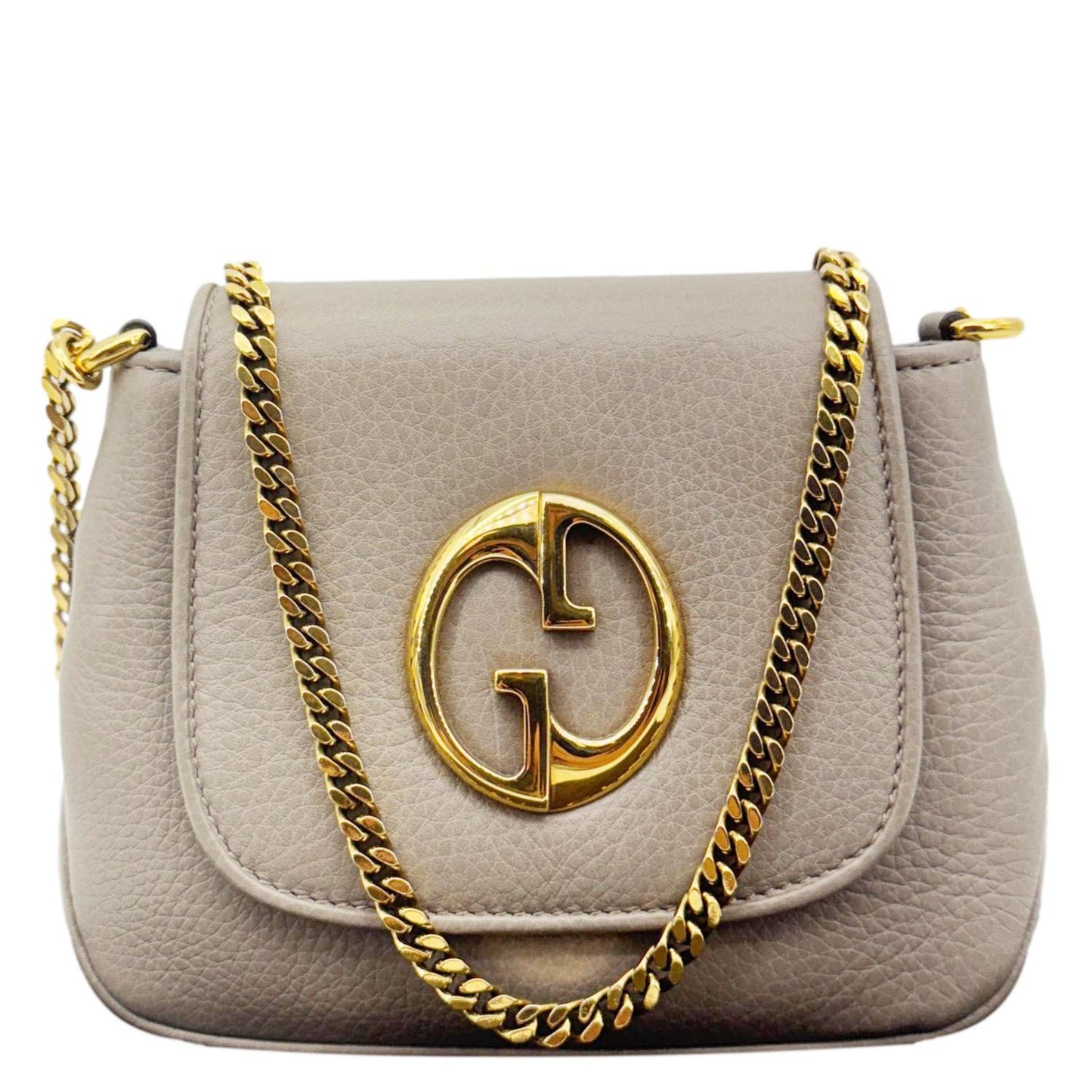 GUCCI Small 1973 Pebbled Leather Chain Crossbody Bag Taupe 251821