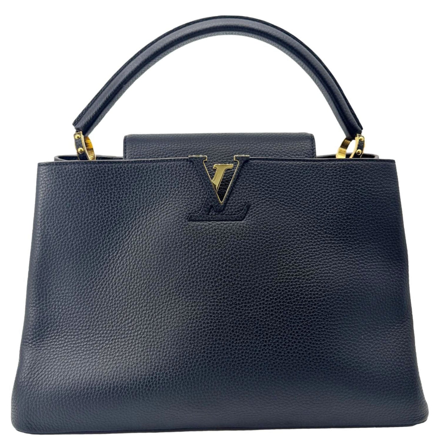 LOUIS VUITTON Capucines MM Taurillon Leather Satchel Bag Black
