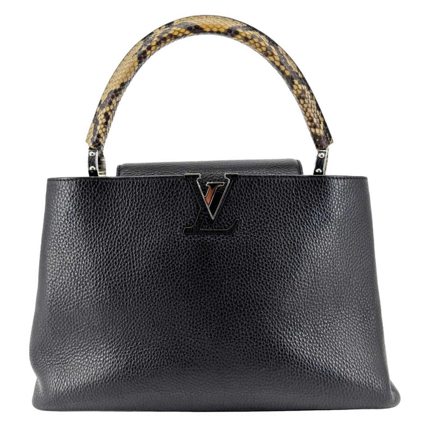 LOUIS VUITTON Capucines BB Python Handle Leather Satchel Bag Black