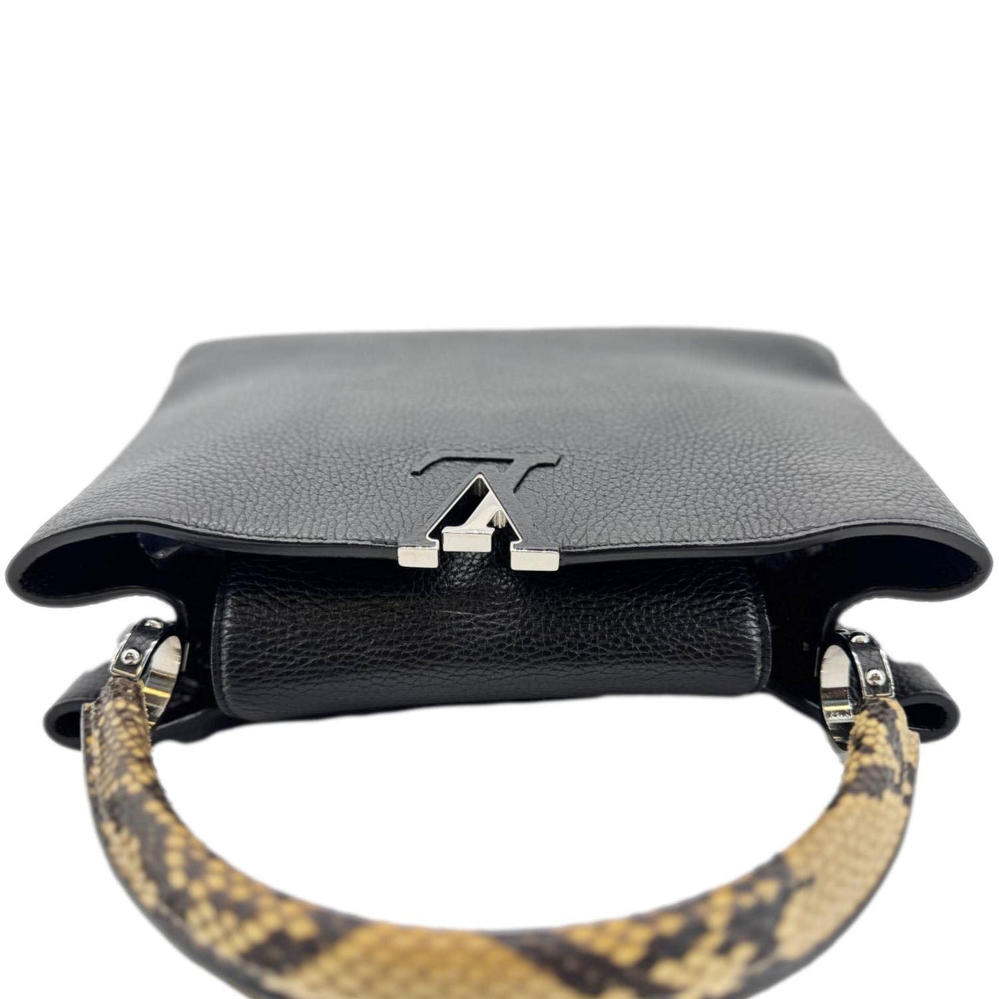 LOUIS VUITTON Capucines BB Python Handle Leather Satchel Bag Black
