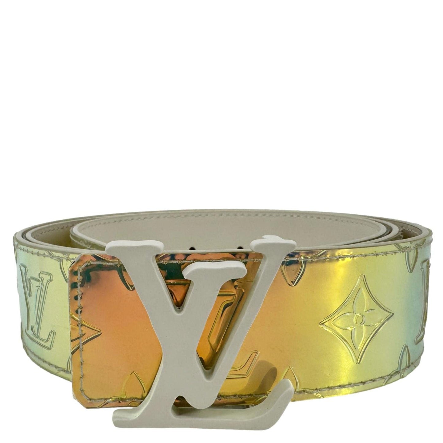 LOUIS VUITTON LV Initiales Reversible Monogram PVC Belt Iridescent Prism Size 110/44
