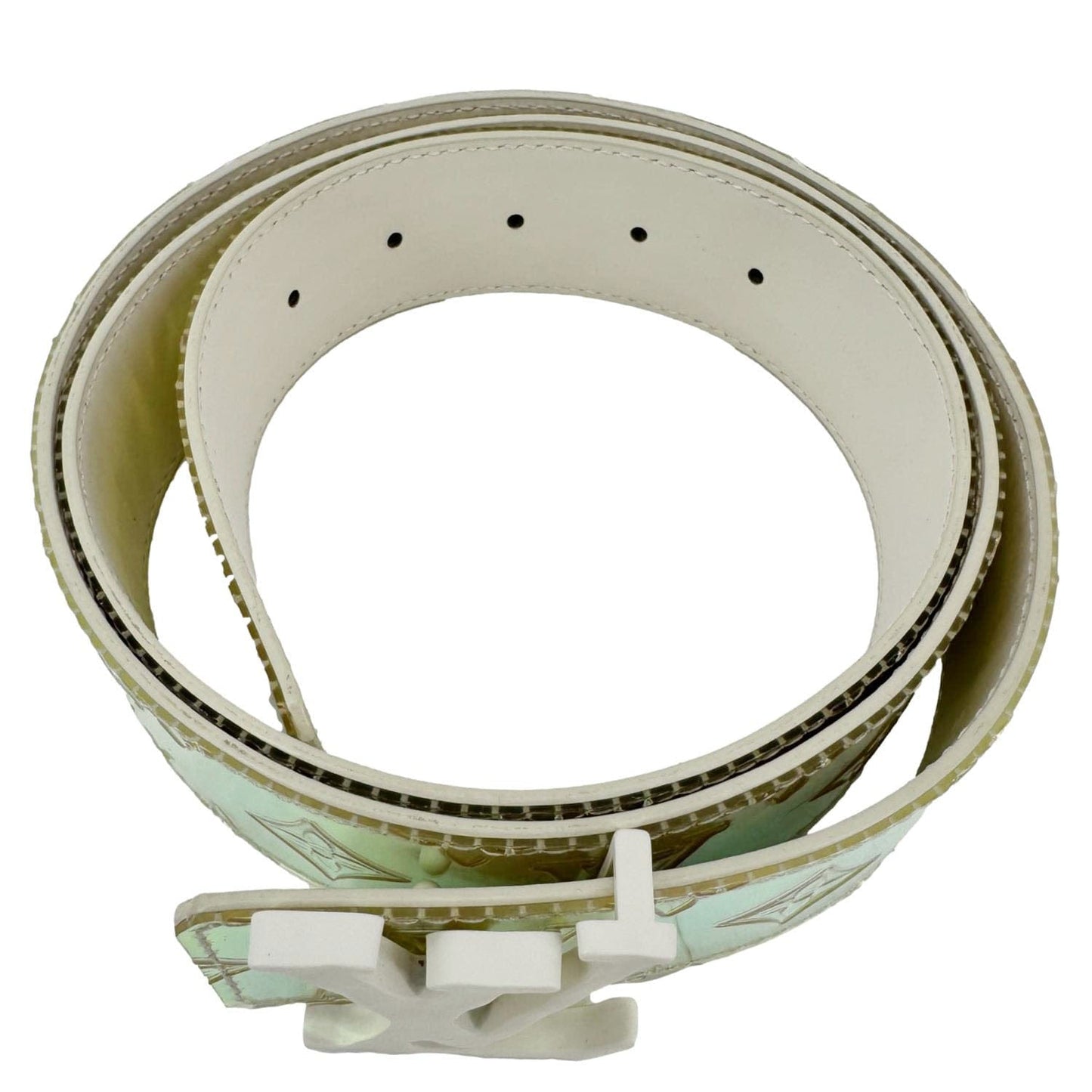 LOUIS VUITTON LV Initiales Reversible Monogram PVC Belt Iridescent Prism Size 110/44