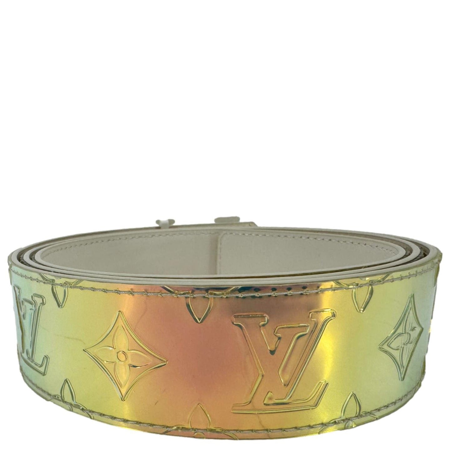 LOUIS VUITTON LV Initiales Reversible Monogram PVC Belt Iridescent Prism Size 110/44