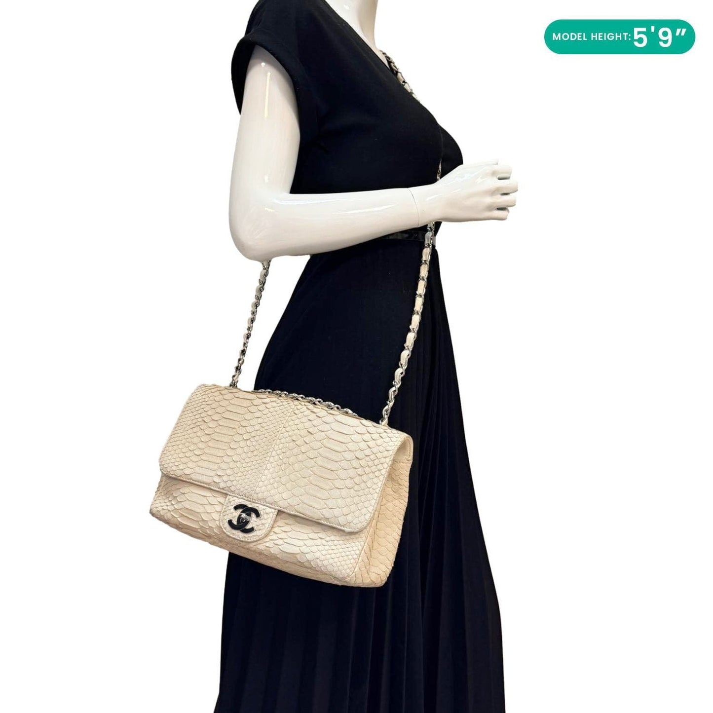 CHANEL Flap Python Leather Crossbody Bag Ivory