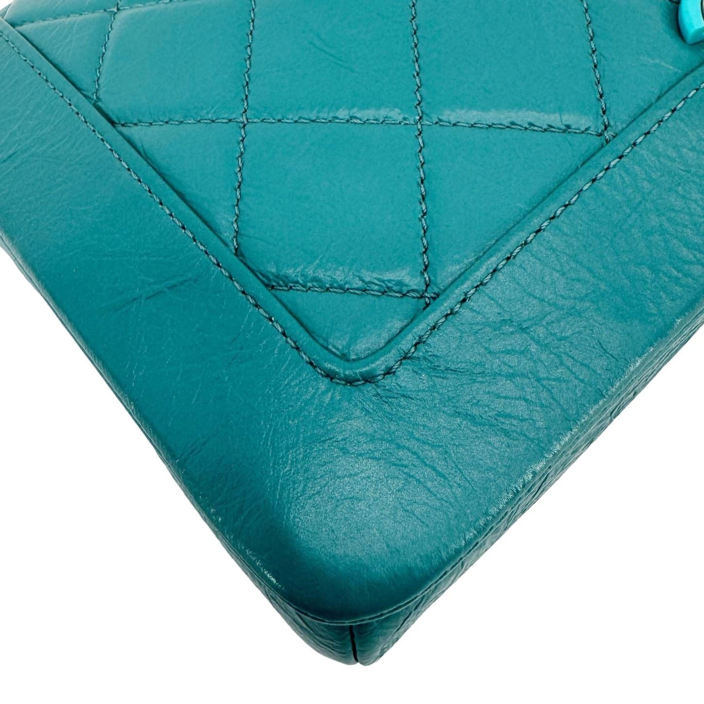 CHANEL Bi Vintage Full Flap Medium Quilted Crumpled Leather Crossbody Bag Aqua Blue