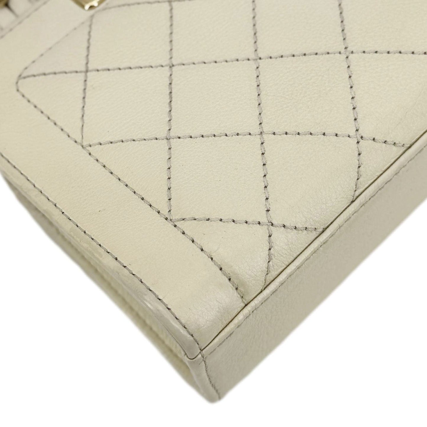 CHANEL Stitched Label Click Mini Quilted Leather Shopper Tote Cream