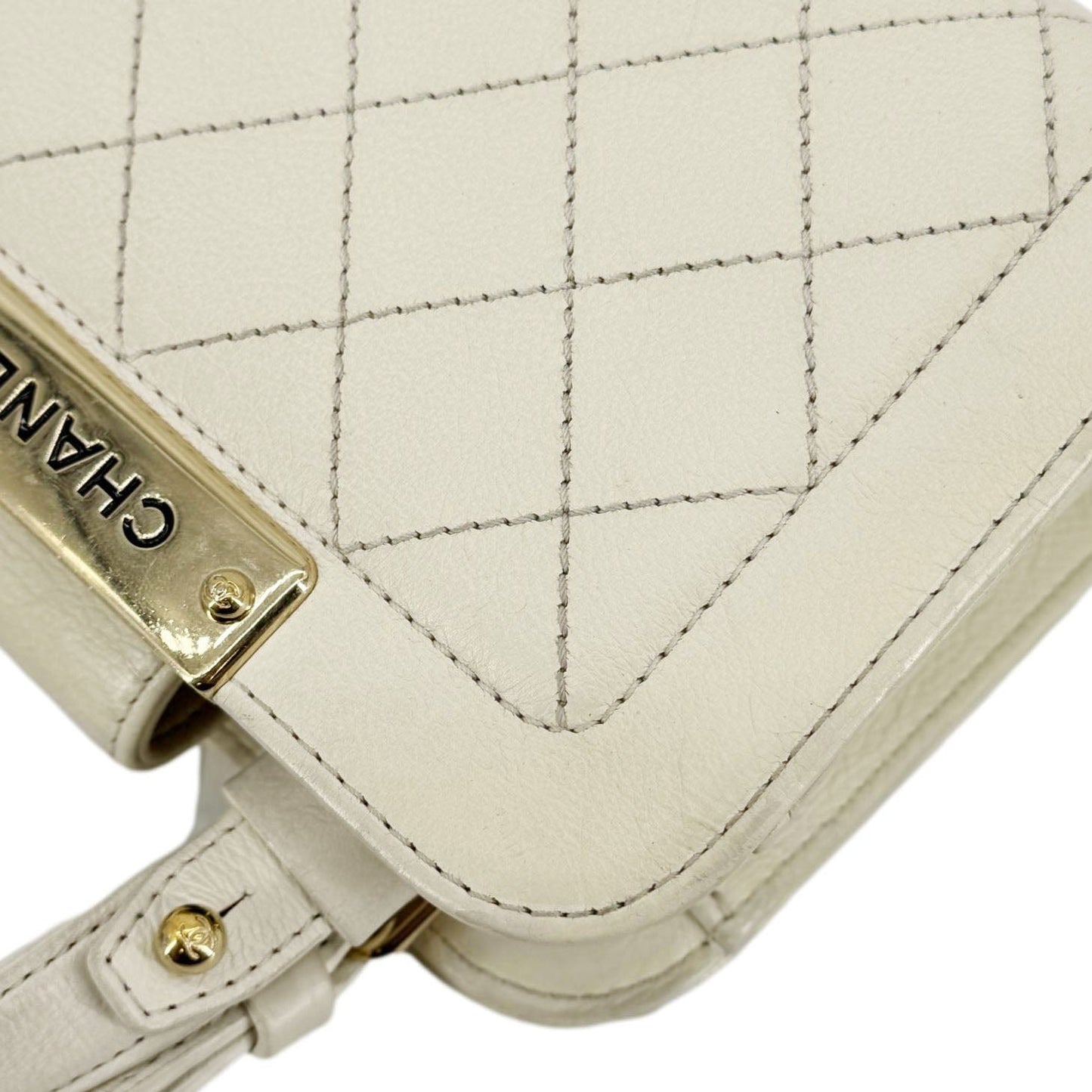 CHANEL Stitched Label Click Mini Quilted Leather Shopper Tote Cream