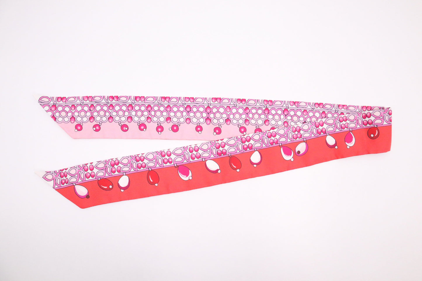 Hermes Twilly "Parures des Maharajas" in Pink and Red Silk