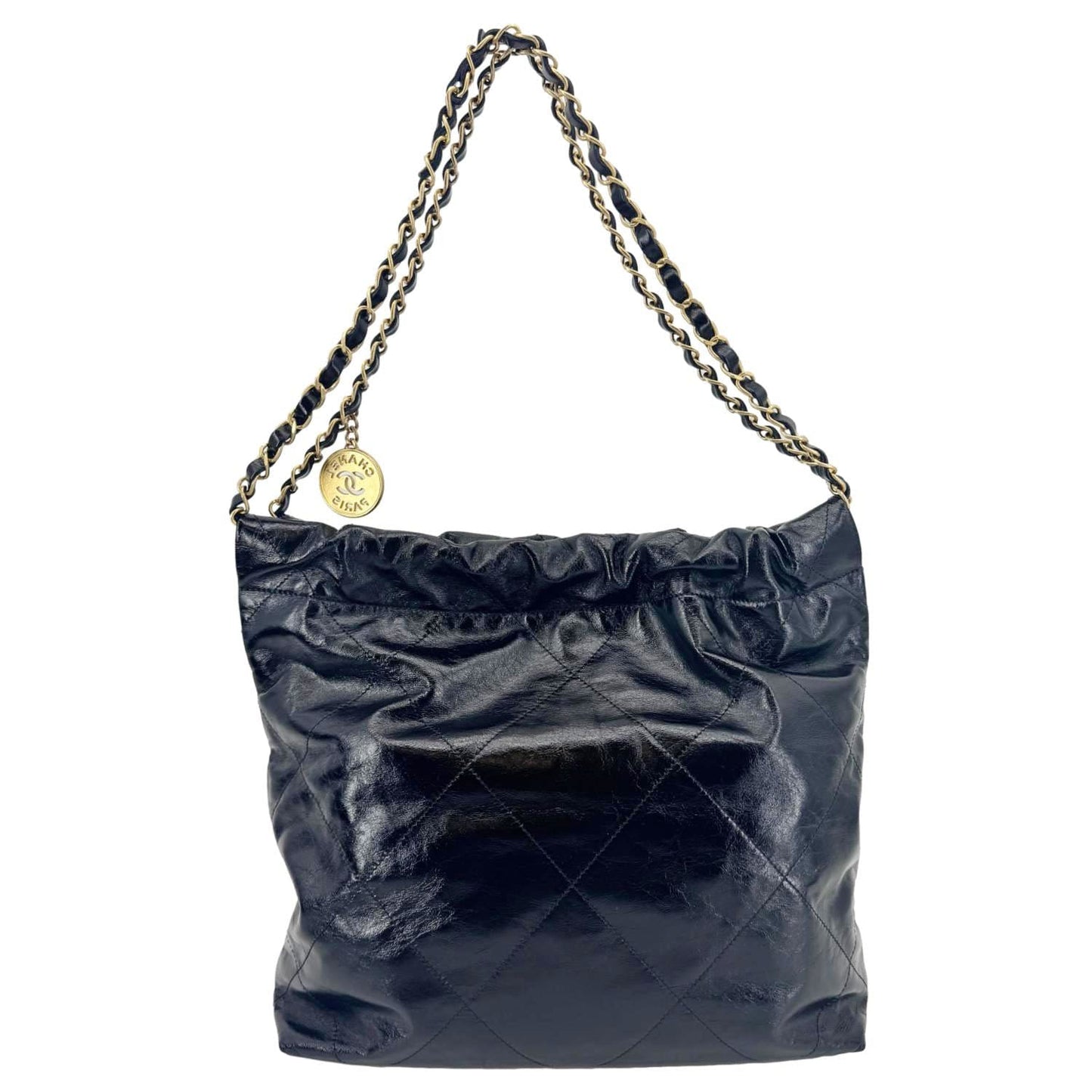 CHANEL 22 Quilted Calfskin  Shiny Leather Shoulder Bag Black