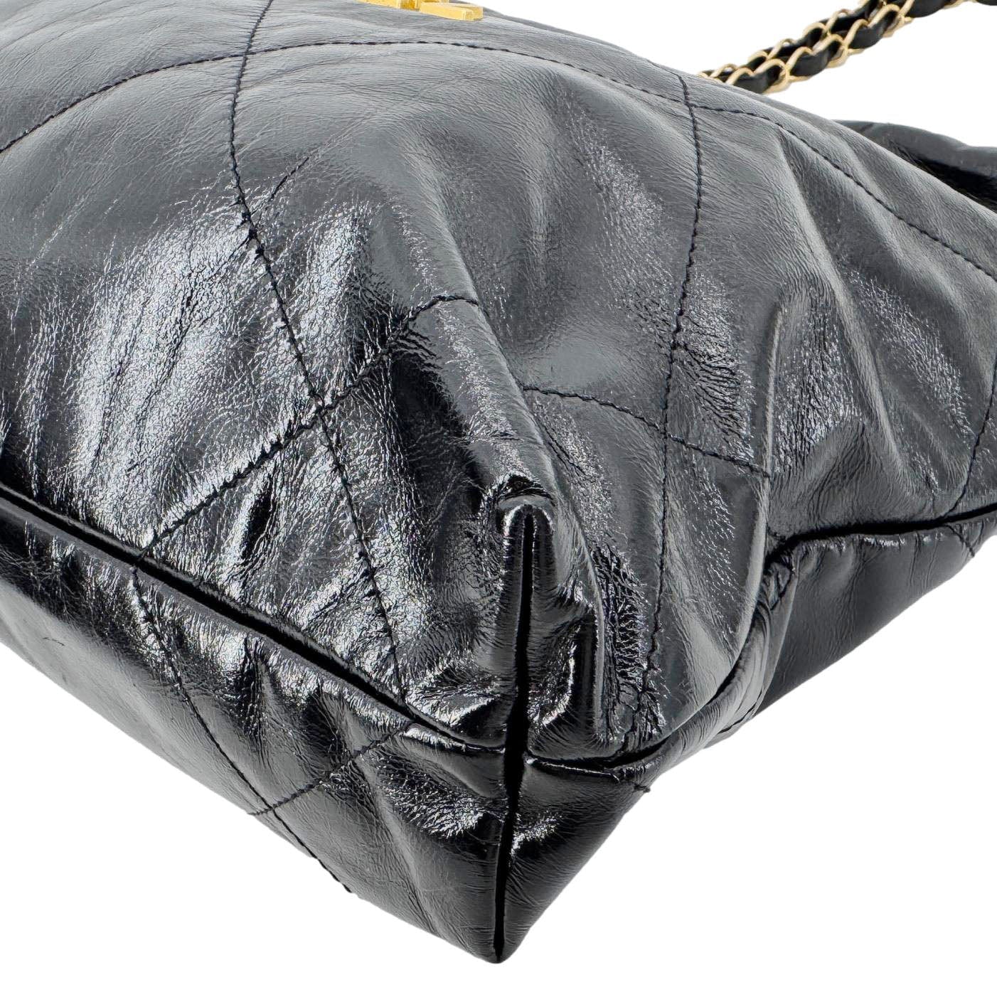 CHANEL 22 Quilted Calfskin  Shiny Leather Shoulder Bag Black