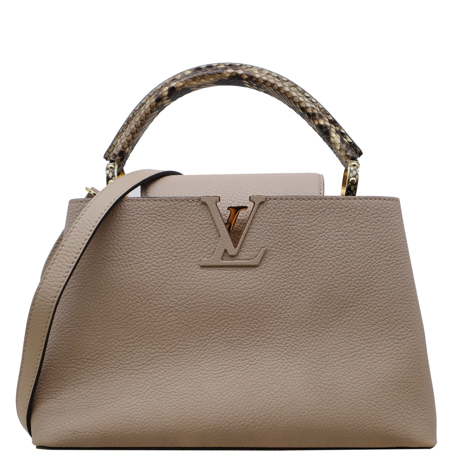 LOUIS VUITTON Capucines MM Taurillon Python Leather Satchel Bag Galet - Hot Deals
