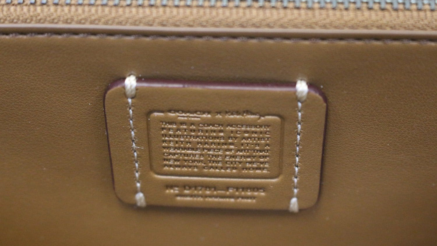 COACH X Keith Haring Heart Saddle Brown Accordion Zippy Wallet