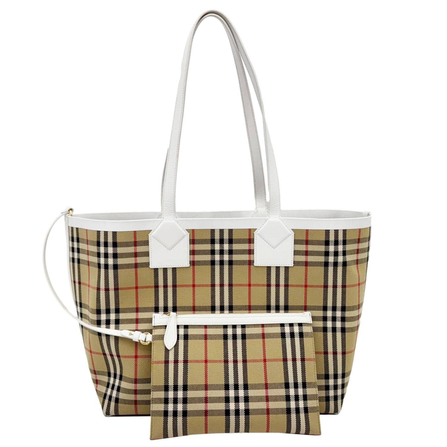 BURBERRY London Medium Vintage Check Canvas Tote Bag White