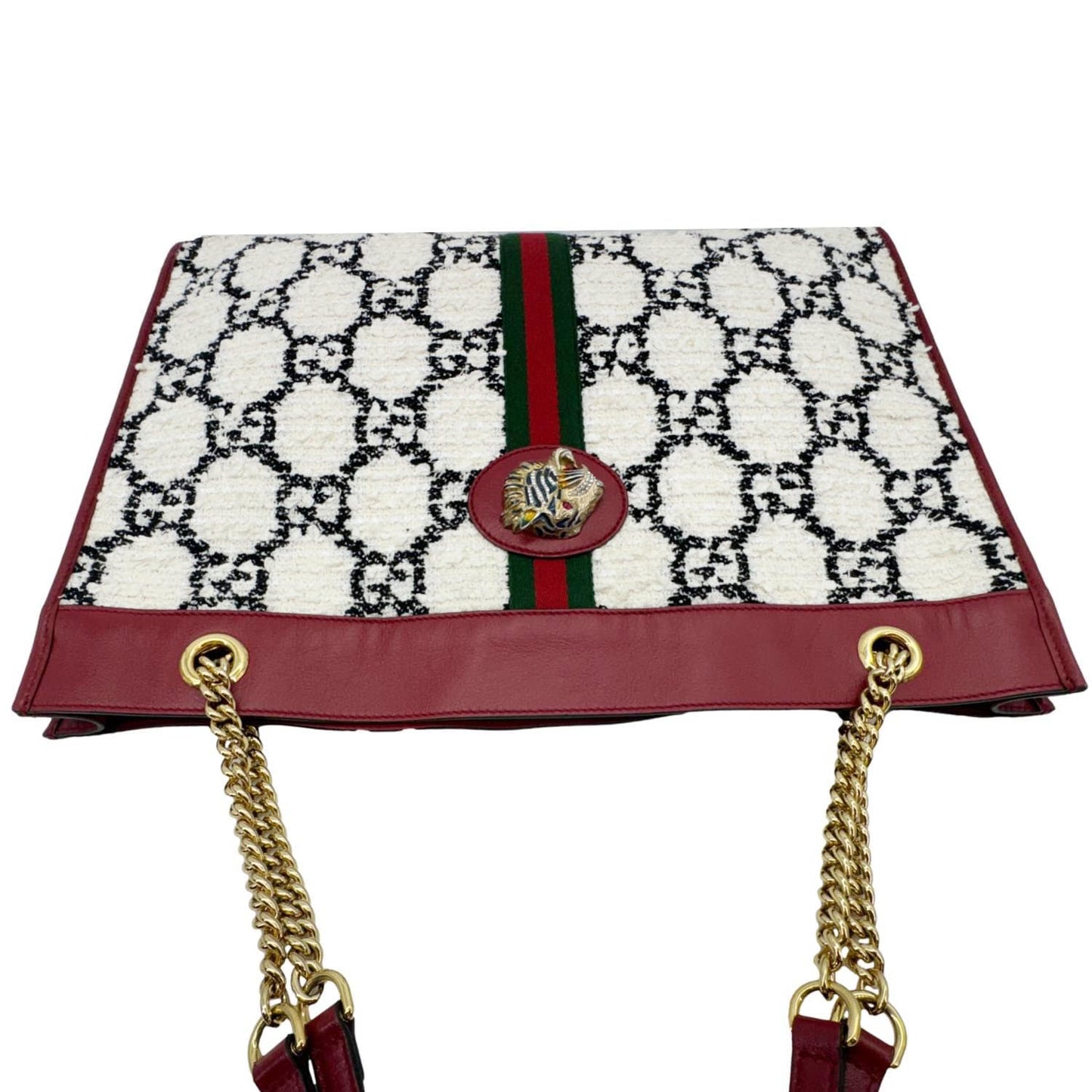 GUCCI Rajah Large GG Tweed Chain Tote Bag White 537219
