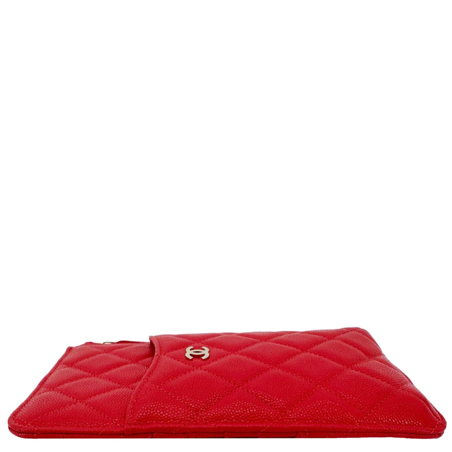 CHANEL Classic Flat Quilted Caviar Leather Wallet Pouch Red