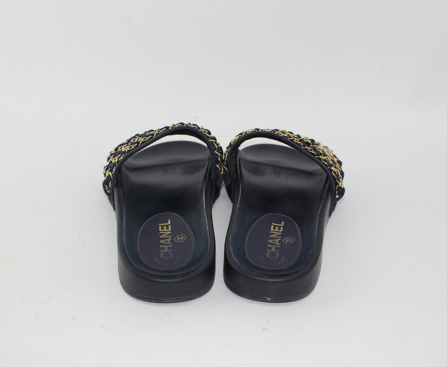 Chanel Satin Chain Slides Size 39
