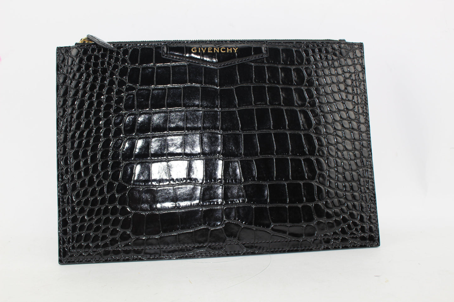GIVENCHY ANTIGONA  CROC-EMBOSSED LEATHER POUCH