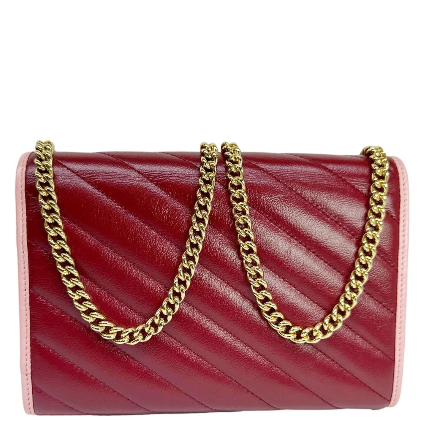 GUCCI Torchon Marmont Vintage Effect Leather Chain Wallet Burgundy 573807