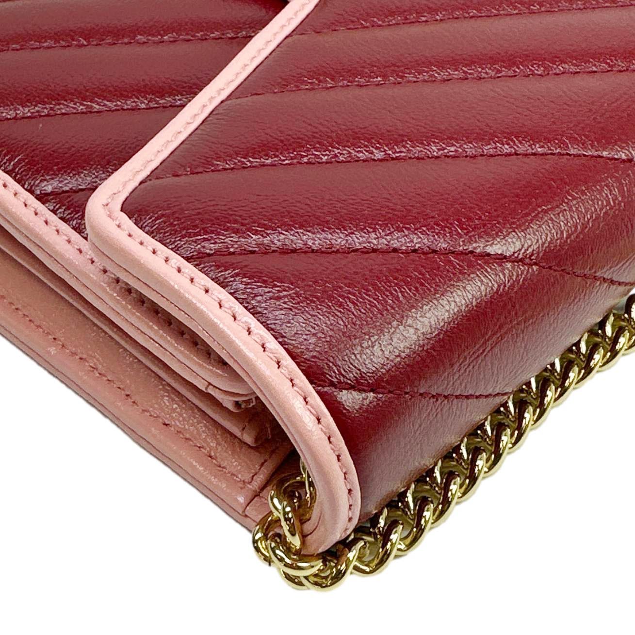 GUCCI Torchon Marmont Vintage Effect Leather Chain Wallet Burgundy 573807