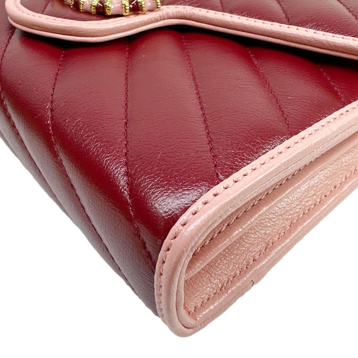 GUCCI Torchon Marmont Vintage Effect Leather Chain Wallet Burgundy 573807