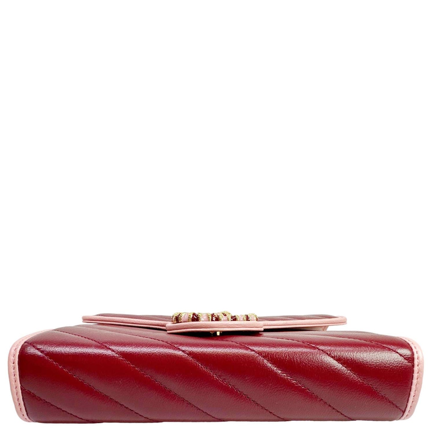 GUCCI Torchon Marmont Vintage Effect Leather Chain Wallet Burgundy 573807