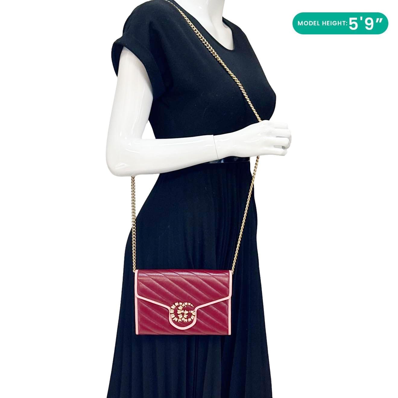 GUCCI Torchon Marmont Vintage Effect Leather Chain Wallet Burgundy 573807