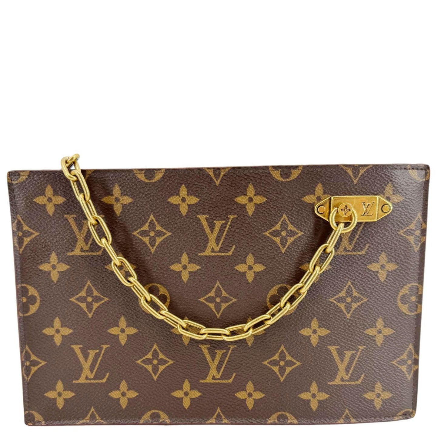 LOUIS VUITTON Legacy Monogram Canvas Chain Clutch Brown