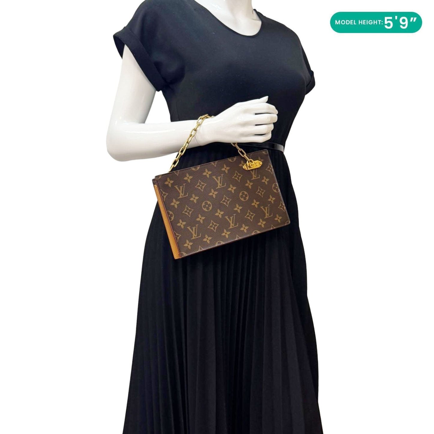 LOUIS VUITTON Legacy Monogram Canvas Chain Clutch Brown