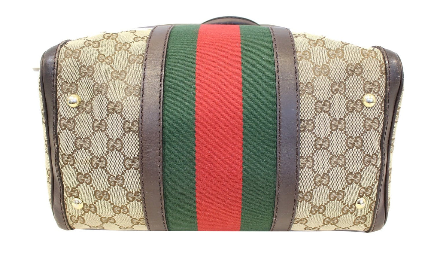 GUCCI Web Original GG Monogram Canvas Boston Beige Bag