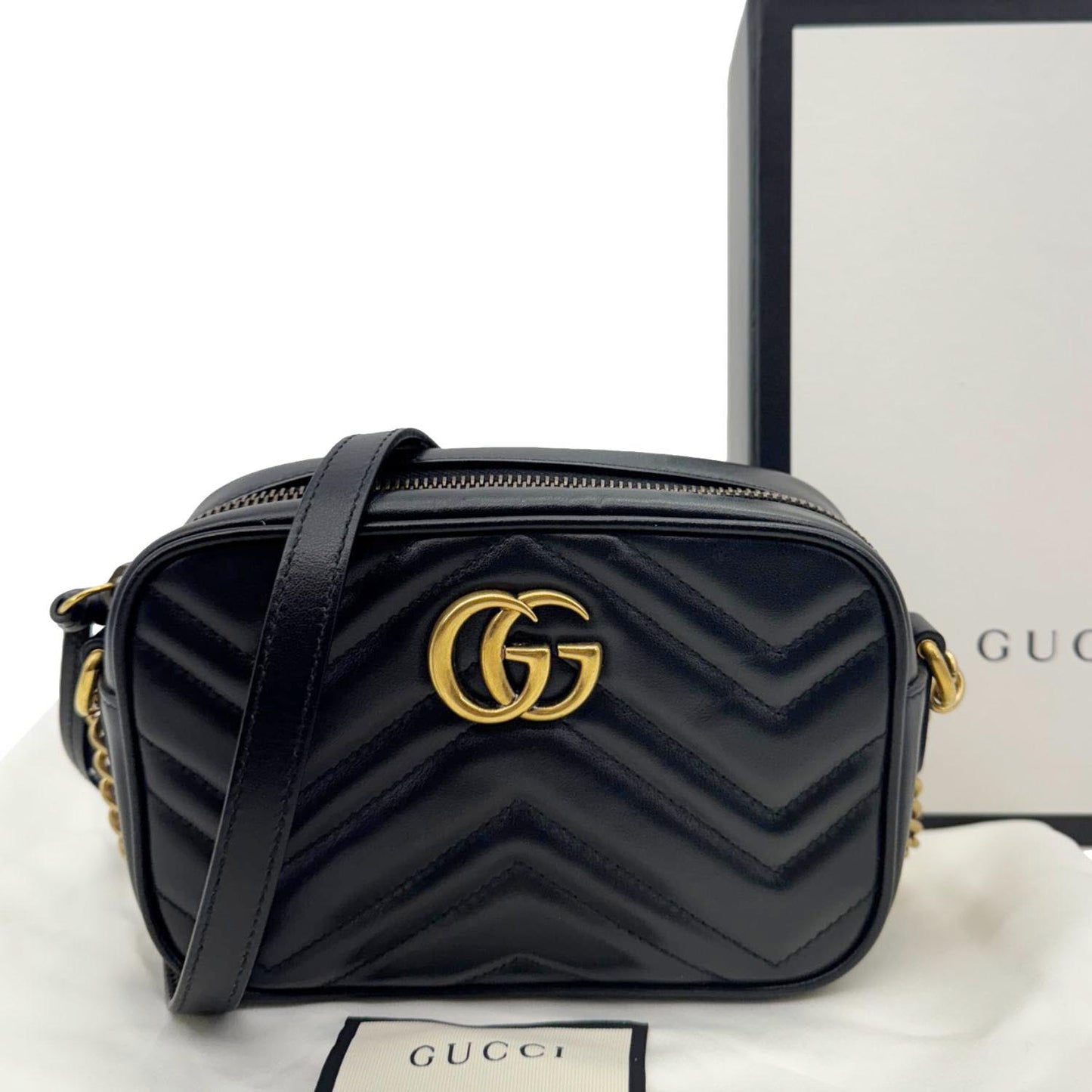 GUCCI GG Marmont Small Calfskin Leather Shoulder Bag Black 448065