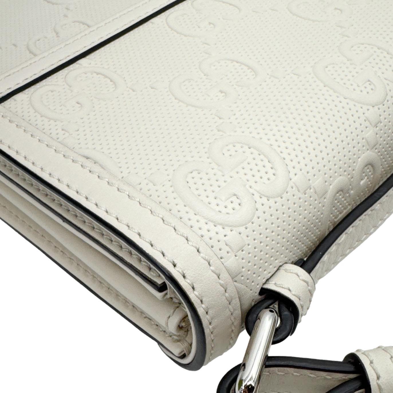 GUCCI GG Tennis Embossed Leather Messenger Bag White 625782