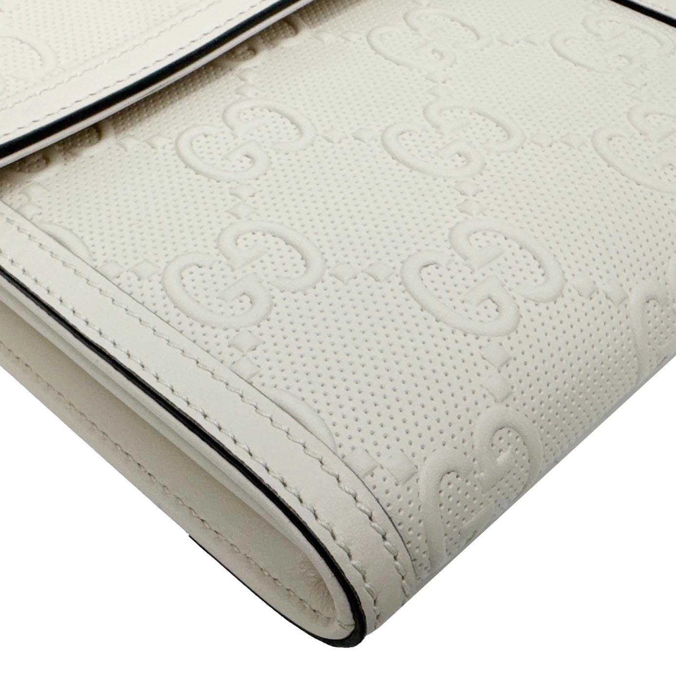 GUCCI GG Tennis Embossed Leather Messenger Bag White 625782