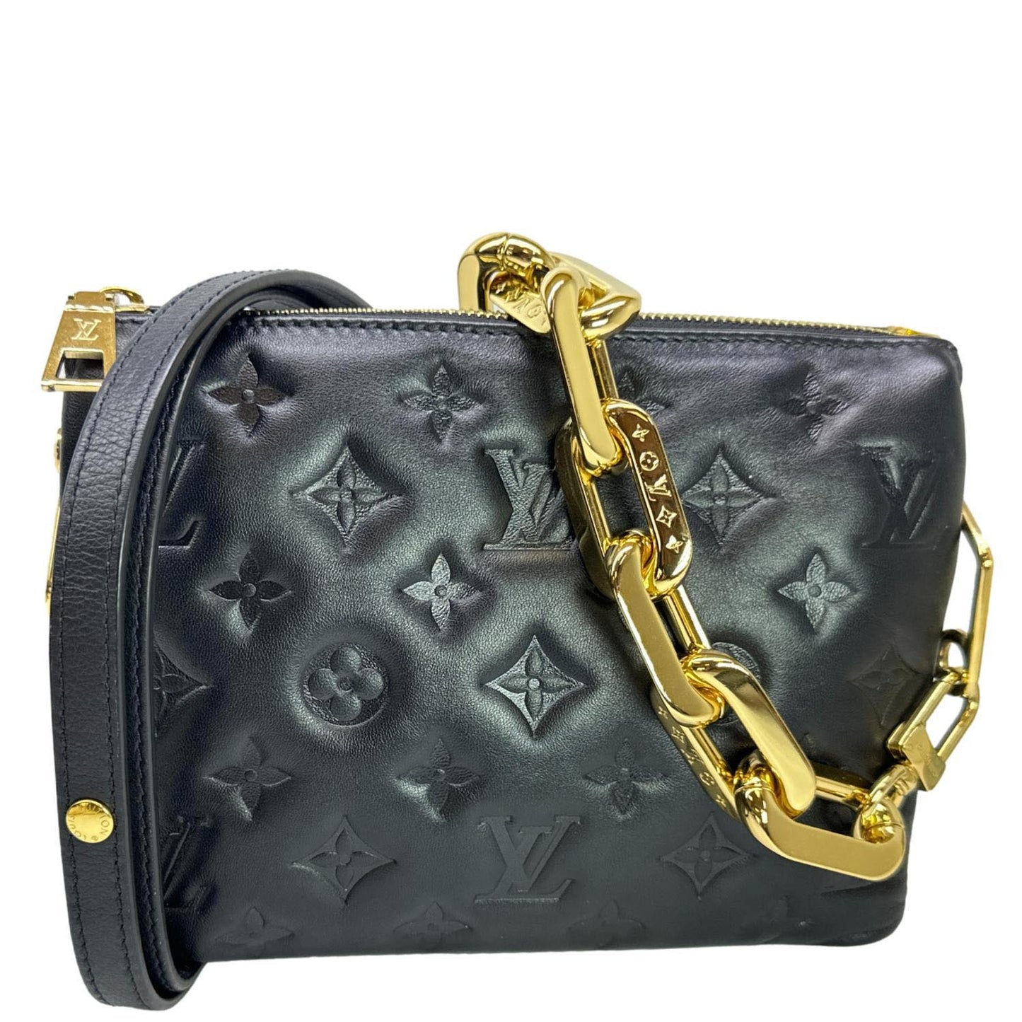 LOUIS VUITTON Coussin BB Monogram Embossed Leather Shoulder Bag Black