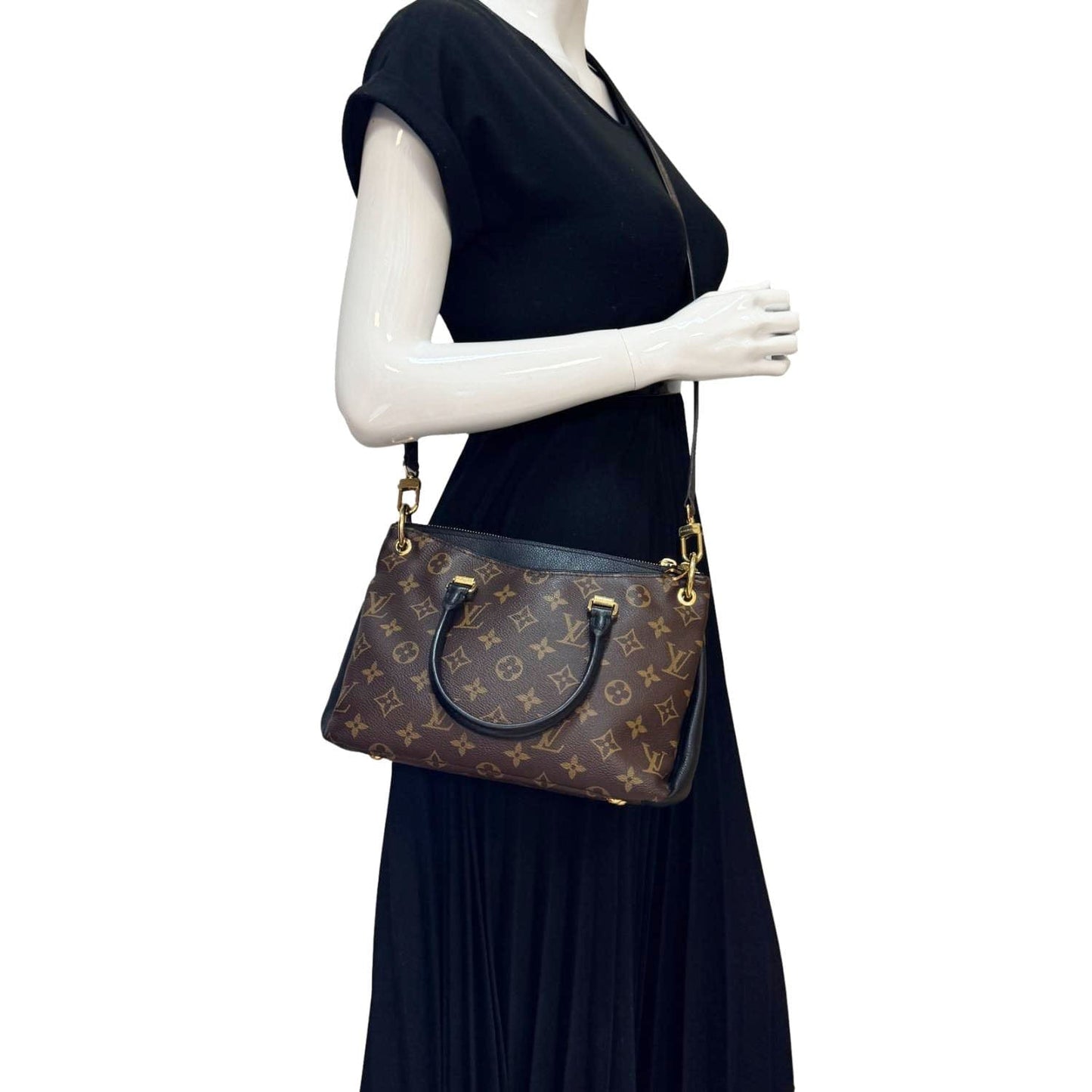 LOUIS VUITTON Pallas BB Monogram Canvas Shoulder Bag Black