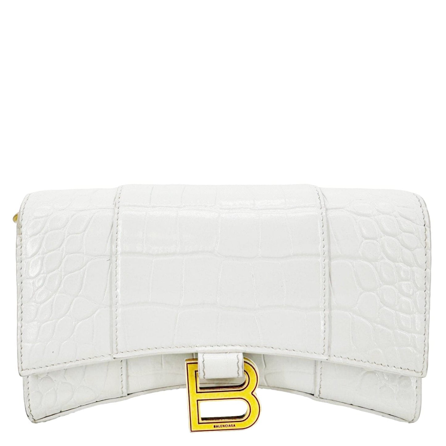 BALENCIAGA Hourglass Leather Wallet On Chain Bag Off White