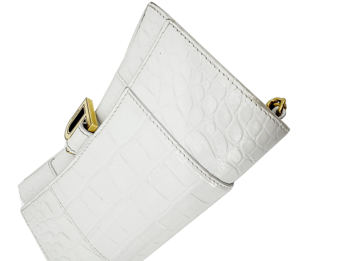 BALENCIAGA Hourglass Leather Wallet On Chain Bag Off White