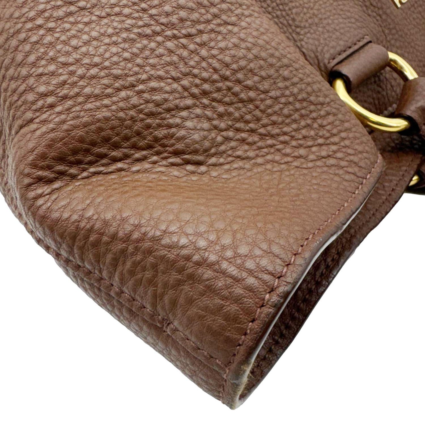 PRADA Vitello Daino Leather Tote Shoulder Bag Brown