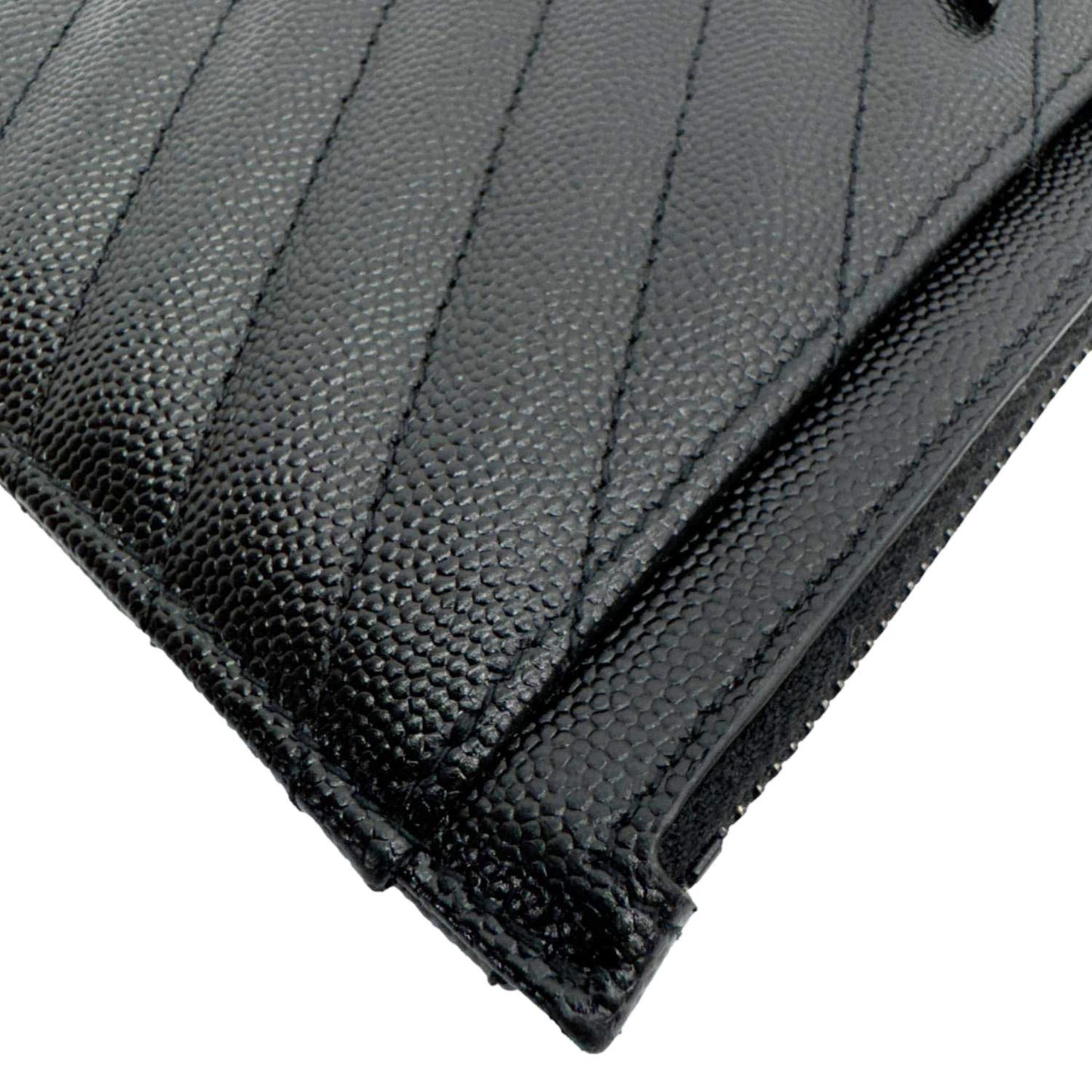 YVES SAINT LAURENT Monogram Bill Grain De Poudre Chevron Leather Zip Pouch Black
