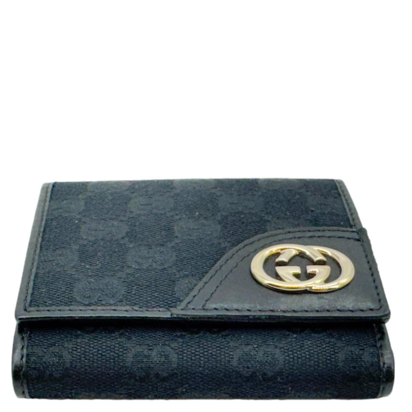 GUCCI Bifold Vintage GG Canvas Wallet Black 184597