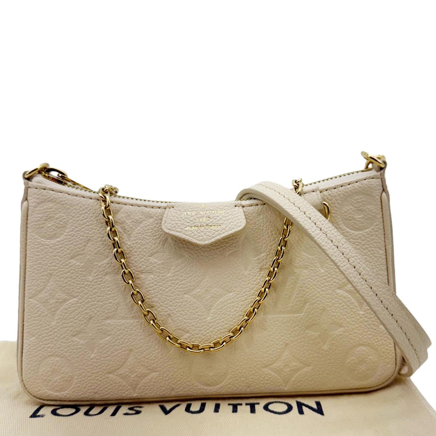LOUIS VUITTON Easy Pouch On Strap Empreinte Leather Shoulder Bag Pouch Cream