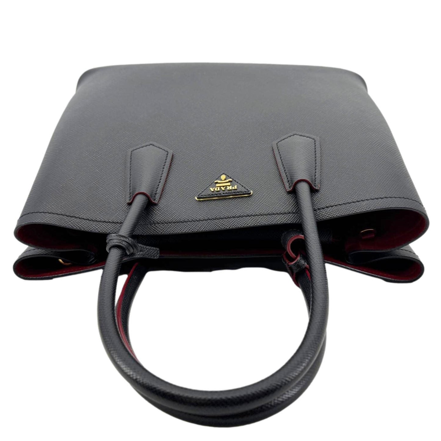 PRADA Double Handle Medium Saffiano Leather Shoulder Bag Black