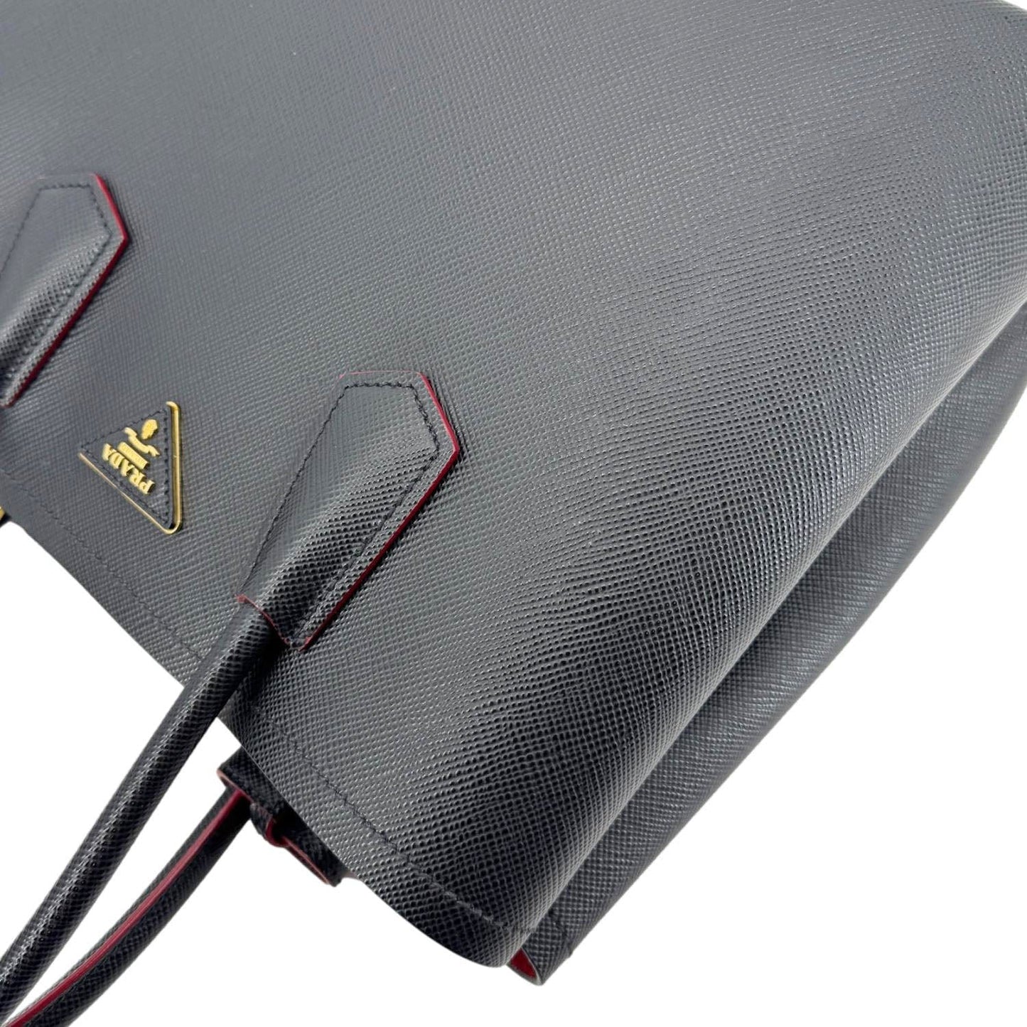 PRADA Double Handle Medium Saffiano Leather Shoulder Bag Black
