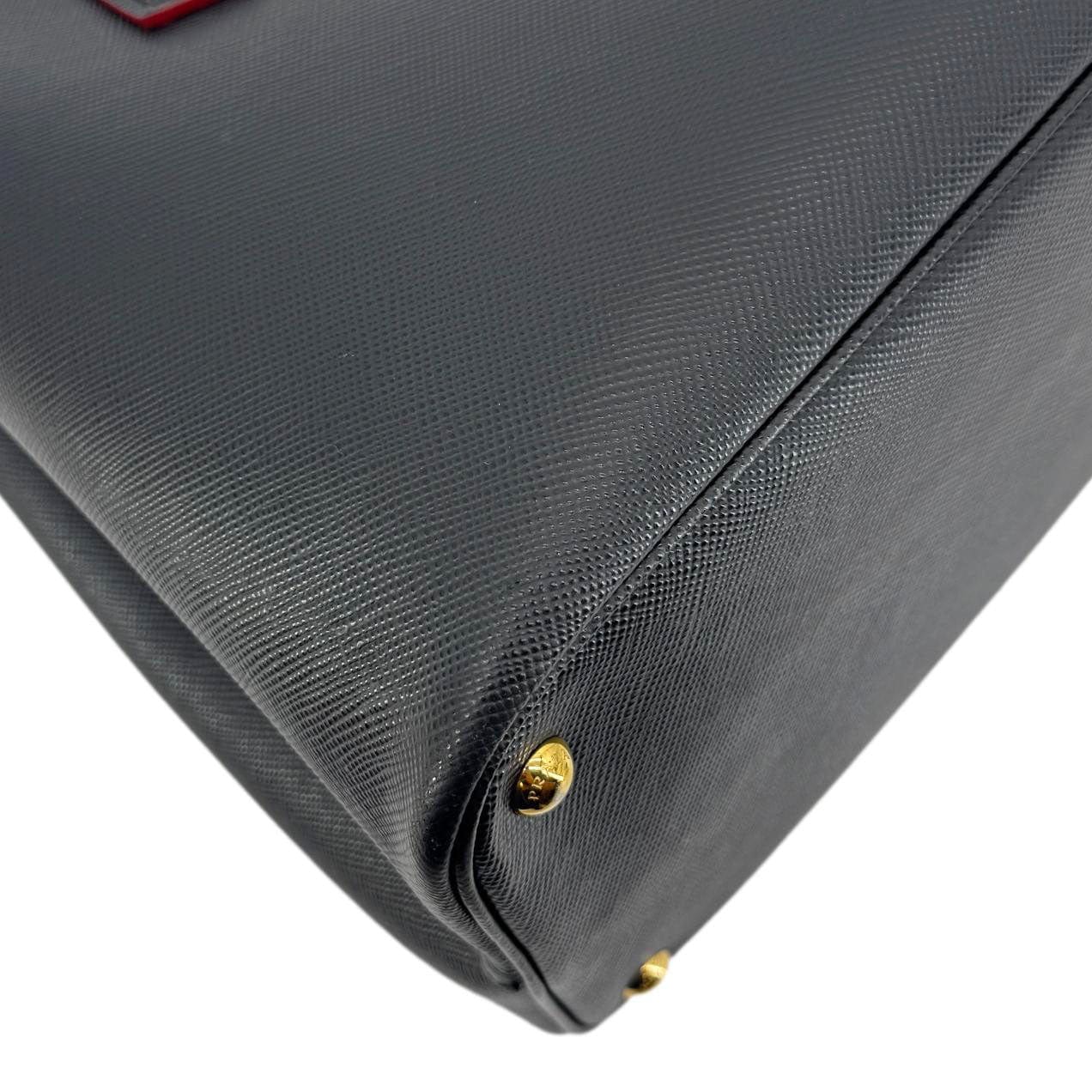 PRADA Double Handle Medium Saffiano Leather Shoulder Bag Black
