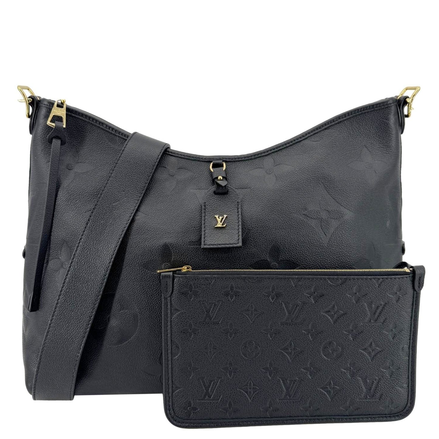 LOUIS VUITTON Carryall MM Monogram Empreinte Leather Shoulder Bag Black