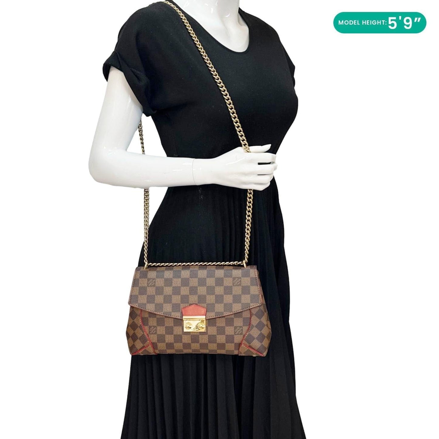 LOUIS VUITTON Caissa Damier Ebene Chain Clutch Shoulder Bag Brown
