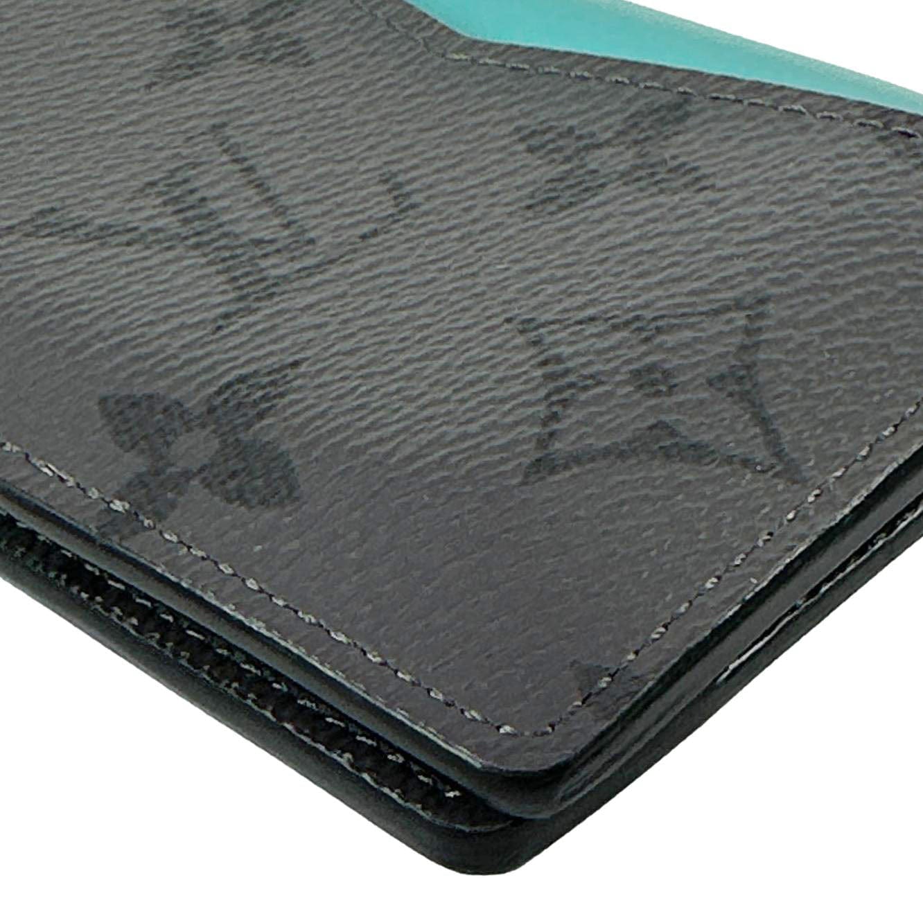 LOUIS VUITTON Pocket Organizer Monogram Eclipse Reverse Canvas Wallet Turquoise