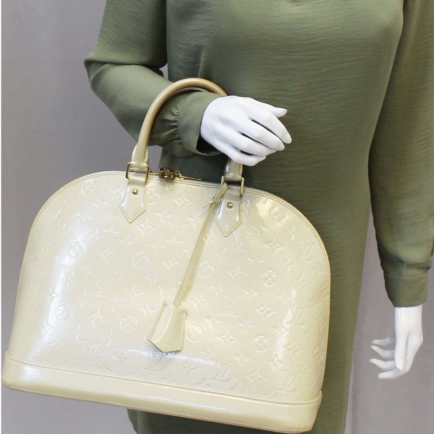 Louis Vuitton Alma GM Monogram Vernis Satchel Bag Cream